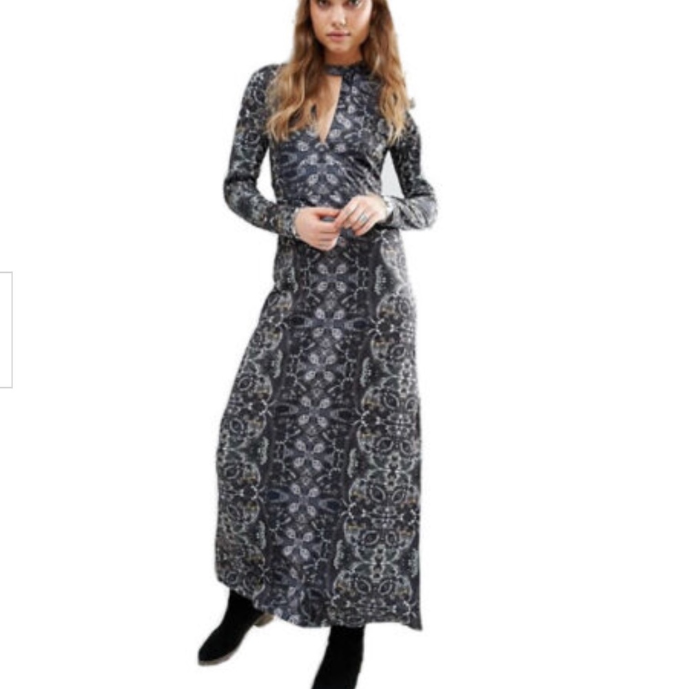 Free people psychedelic keyhole long sleeve maxi dress